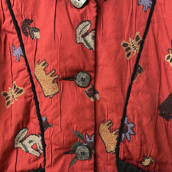 Unique Vintage Womens Small Southwest Desert Animal Blazer Brick Red & Corduroy - Picture 3 of 9